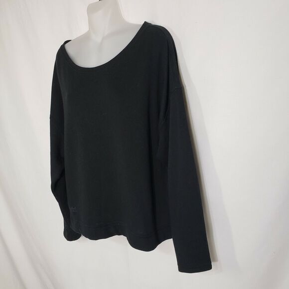 LRL Lauren Jeans Co Ralph Lauren Womens Large Sweatshirt Top Black Ribbed Crop - Picture 4 of 8